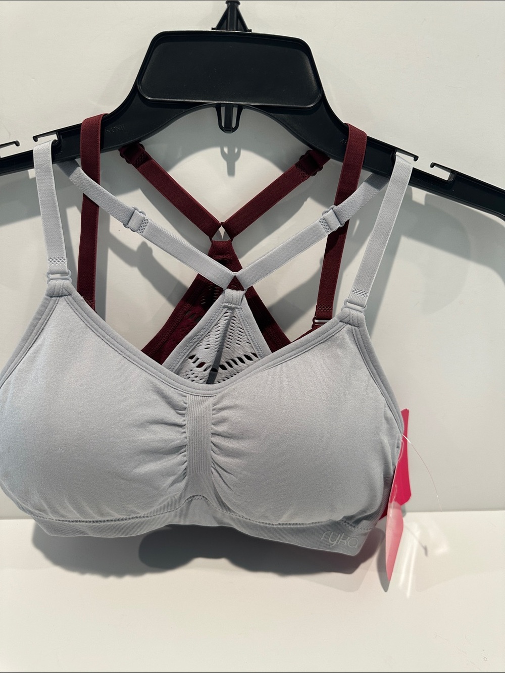 NWT RYKA (2) Set Sports Bras in Burgundy and Gray with removable cups.